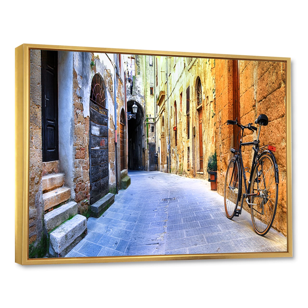 Designart - Pictorial Street of Old Italy - Cityscape Framed Canvas Art Print
